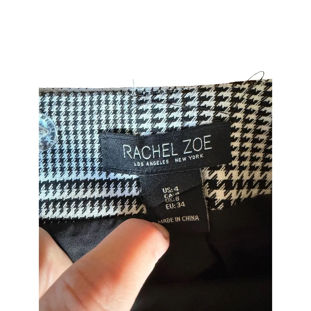Rachel Zoe‎ Plaid Mini Skirt Black White Glen Check Front Slit Size 4